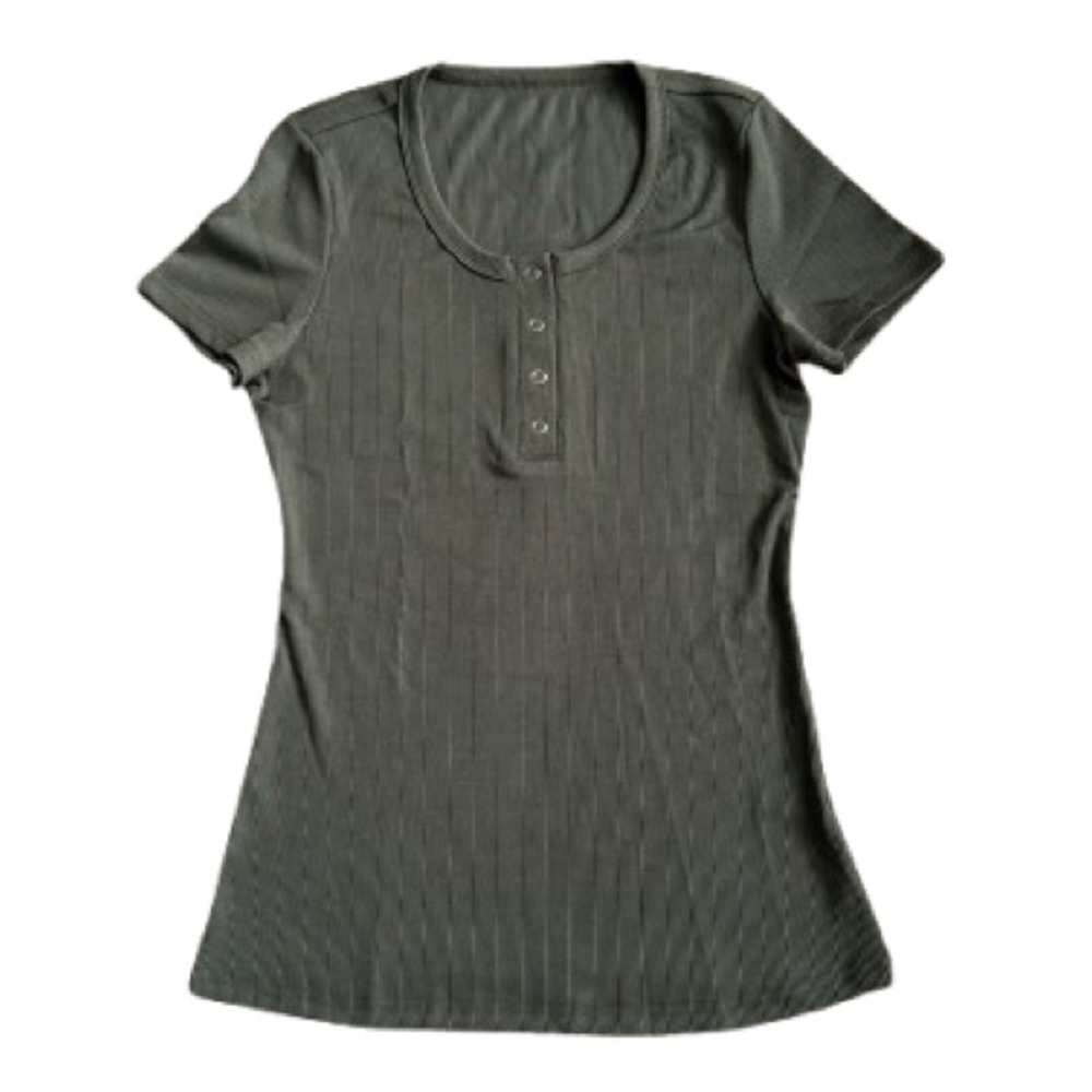 NIB Xineppu  Scoop Neck Short Sleeve Button Down Henley Top -‎ Size: Small